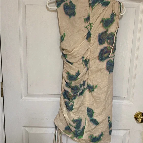 Zara Sleeveless Linen Blend Printed Ruched Mini Dress Size M - Picture 7 of 7